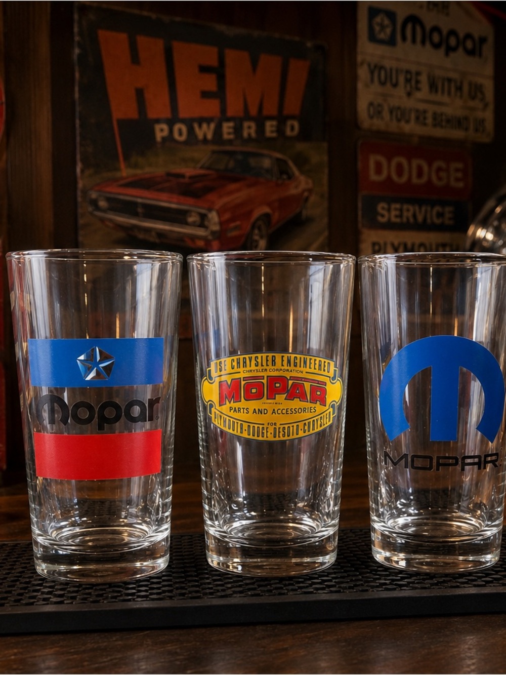 Vintage Mopar Chrysler Pint Glasses Set of 3 – Retro Automotive Barware Mancave
